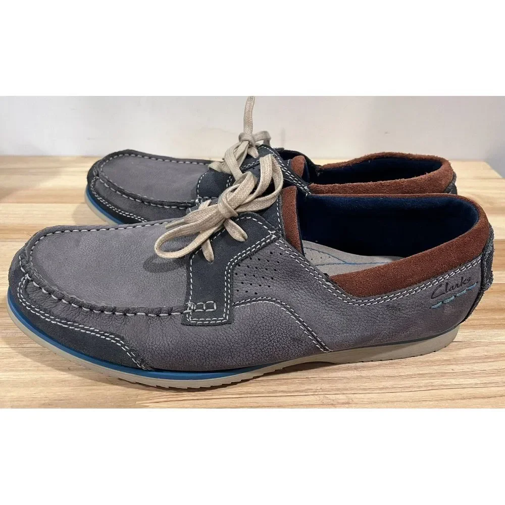 Clarks 'Kendrick Sail' Blue Leather‎ Nubuck Textile/Synthetic Boat Shoes Size 9M